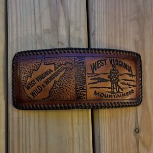 West Virginia Mountaineers Leather Wallet Handmade Whipstitch USA Made Bifold